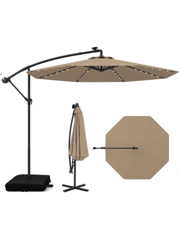 COSTWAY 350 cm Sonnenschirm mit Ständer & LED in Braun
