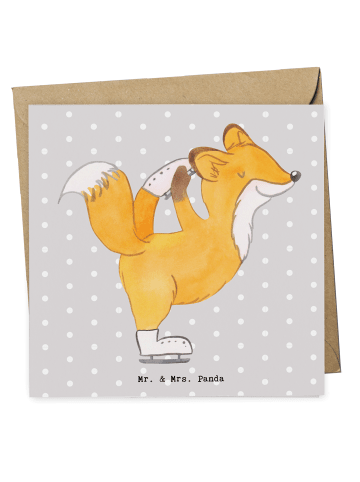 Mr. & Mrs. Panda Glückwunschkarte Fuchs Eiskunstläufer ohne Spruch in Grau Pastell
