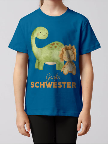 wat? Apparel T-Shirt Dinosaurier 06 Große Schwester in Blau
