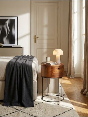 KADIMA DESIGN Nachttisch Rund Holz Stauraum Schublade Industrial, Beistelltisch in Braun