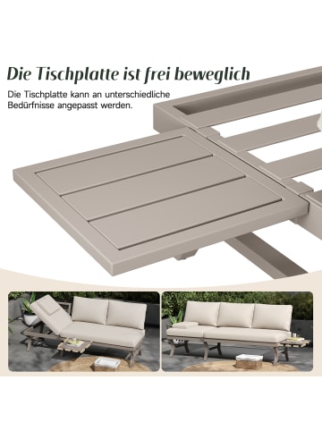 ABRIHOME Outdoor Sofa in Beige 3-Sitzer mit Kopfstütze und Beistelltisch