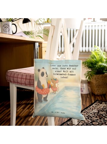 Mr. & Mrs. Panda Henkeltasche Panda Schwimmbad Pommes Design mit... in Weiß