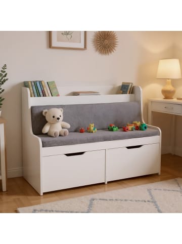 relaxdays Kinderbank in Grau/Weiß - (B) 100 x (H) 70 x (T) 45 cm