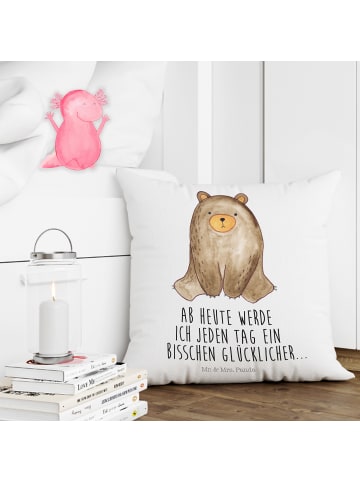 Mr. & Mrs. Panda Sofa Kissen Bär sitzend mit Spruch in Weiß