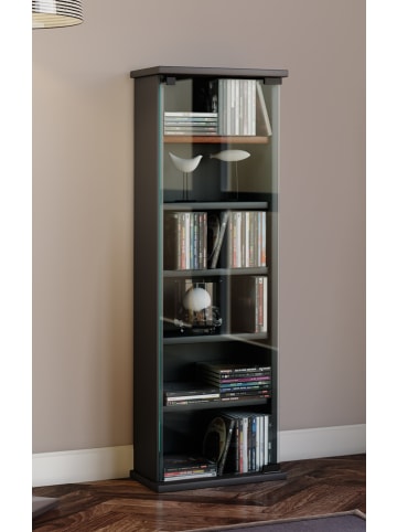 VCM  Holz CD DVD Stand Regal Vetro Glastür in Schwarz