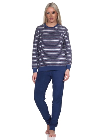 NORMANN Frottee Schlafanzug langarm Pyjama Bündchen - 82770 in navy