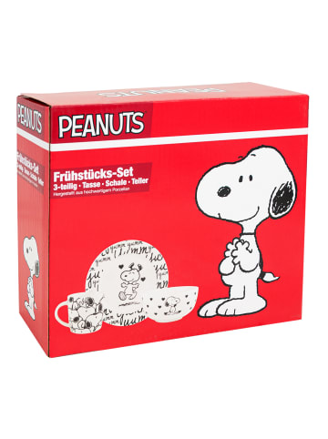 United Labels 3-tlg. The Peanuts Snoopy Frühstücksset - Teller Schale Tasse in schwarz/weiß