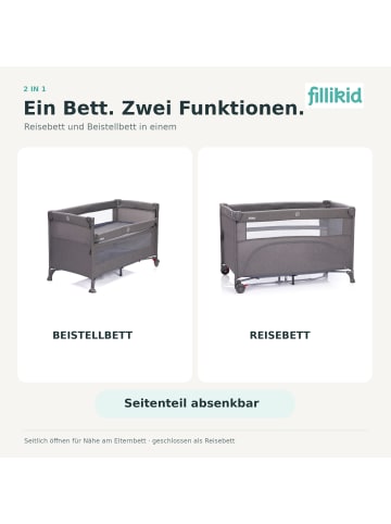 fillikid Reisebeistellbett Exklusiv in Grau Melange