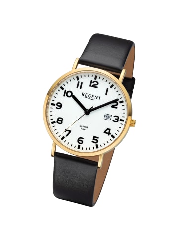Regent Analog-Armbanduhr Regent Lederarmband schwarz mittel (ca. 39,3mm)