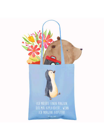 Mr. & Mrs. Panda Schultertasche Pinguin mHerzieren mit Spruch in Sky Blue