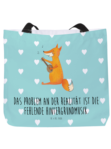 Mr. & Mrs. Panda Shopper Tasche Fuchs Gitarre mit Spruch in Türkis Pastell