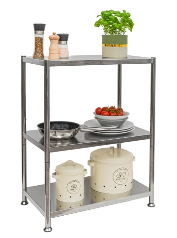 shelfr Schwerlast Metallregal Wavre aus Edelstahl mit 3 Ebenen in Silber