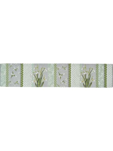 Sander Baumwollmischung, Gewebt, Gobelin Tischband Snowdrops in grün-grau