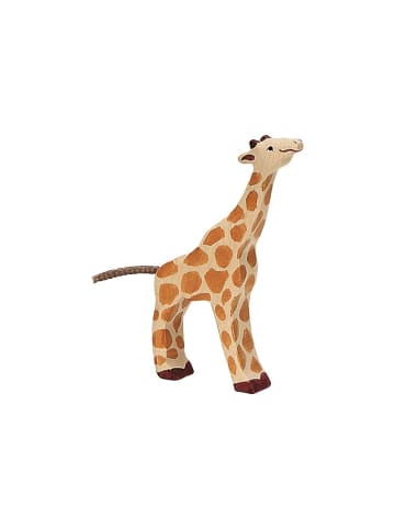 Holztiger Fressende Giraffe aus Holz in orange