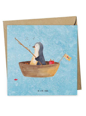 Mr. & Mrs. Panda Grußkarte Pinguin Angelboot ohne Spruch in Eisblau