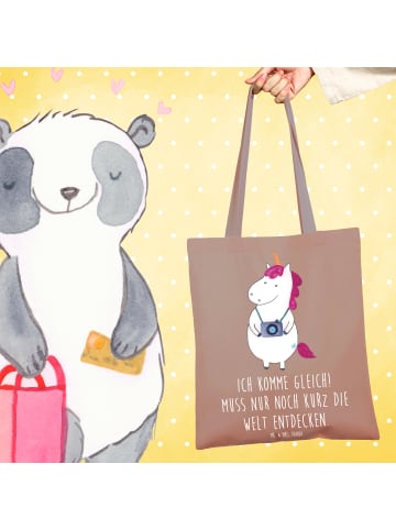 Mr. & Mrs. Panda Tote Bag Einhorn Fotograf mit Spruch in Braun Pastell