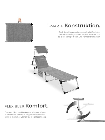 tectake klappbare Aluminium Sonnenliege, 220 x 60,5 x 34 cm, mit Seitentasche