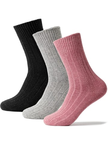 Occulto 3er Pack Warme Wollsocken Leni in Schwarz/Pink/Grau