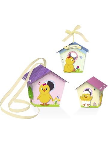 Buntpapierfabrik Ludwig Bähr Paper Birdhouses 'Küken' Set für 2 große und 8 kleine Vogelhäuschen