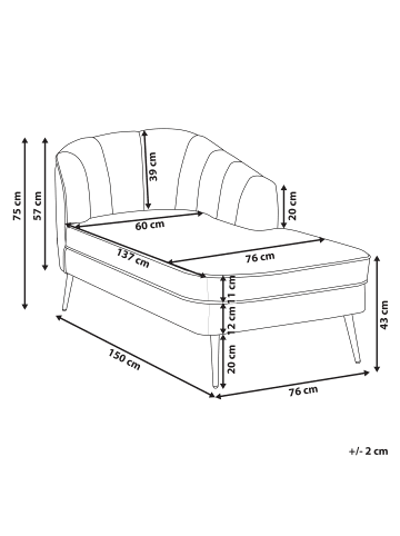 Beliani Chaiselongue ALLIER in Beige/Schwarz - (W) 150 x (H) 75 x (L) 76 cm