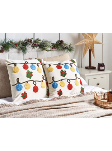 Beliani 2er-Set Dekokissen PALMIER in Weiß/Rot/Gelb