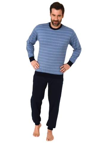 NORMANN Pyjama Schlafanzug Bündchen Streifen - 61195 in marine