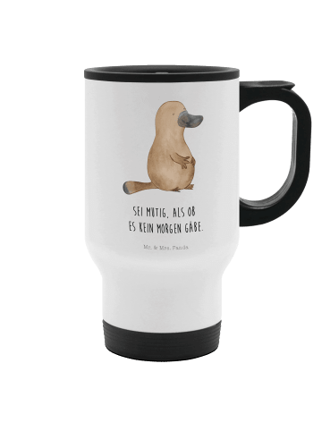 Mr. & Mrs. Panda Kaffeebecher Schnabeltier Mut mit Spruch in Weiß