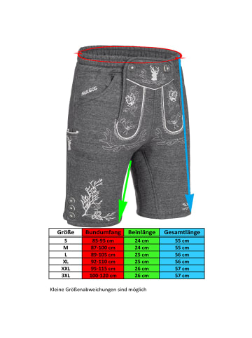 PAULGOS Jogginghose Design Trachten Lederhose Bermuda Shorts Kurz JOK3 in Dunkelgrau