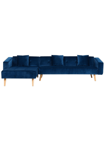 Beliani Ecksofa VADSO in Blau/Heller Holzfarbton - (W) 303 x (H) 72 x (L) 98 cm