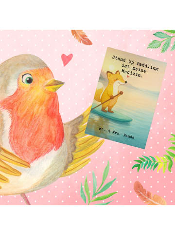 Mr. & Mrs. Panda Grußkarte Fuchs Stand Up Paddling Design mit Sp... in Weiß