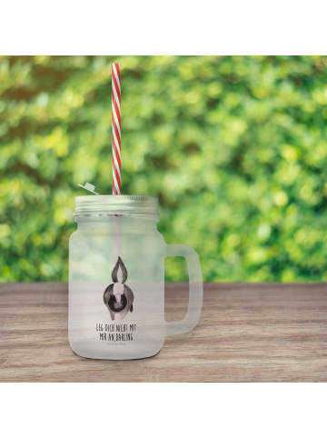 Mr. & Mrs. Panda Trinkglas Mason Jar Stinktier Angriff mit Spruch in Transparent