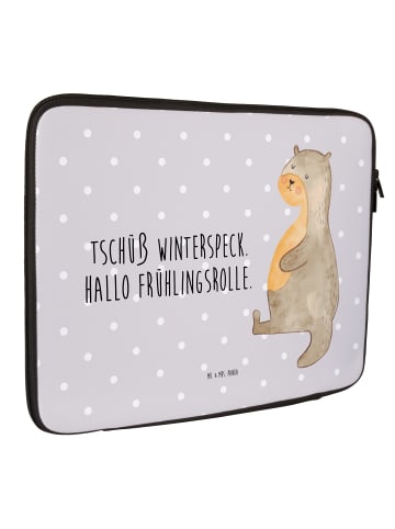 Mr. & Mrs. Panda Hülle Laptop Otter Bauch mit Spruch in Grau Pastell