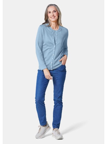 GOLDNER Kurzgröße:  Strickset Figurnahes Twin-Set aus Pima-Baumwolle in himmelblau