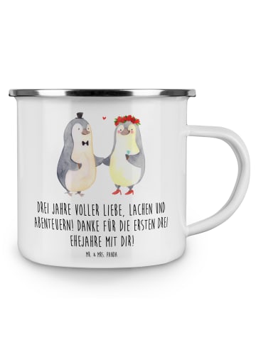 Mr. & Mrs. Panda Tasse 3. Hochzeitstag Lederhochzeit mit Spruch in Weiß