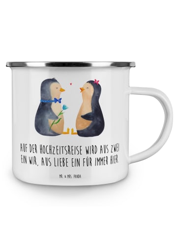 Mr. & Mrs. Panda Camping Emaille Tasse Hochzeitsreise Ewige Lieb... in Weiß