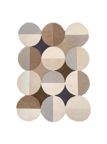 KADIMA DESIGN Wollteppich Kreis Wellenform, Wohnzimmer in Beige-Braun