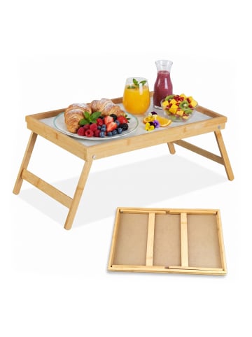 relaxdays 2 x Betttablett in Natur/ Weiß - (B)63 x (H)23,5 x (T)31 cm