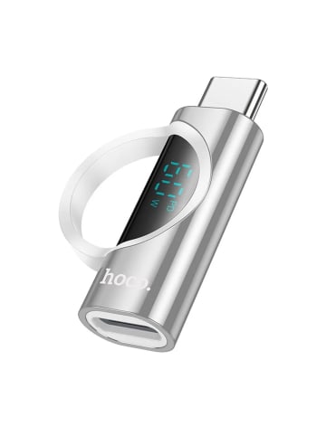 HOCO Adapter Typ C (männlich) auf iPhone-Anschluss mit Display 3A 60W in Silber