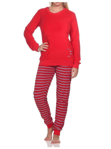 NORMANN Frottee langarm Schlafanzug Bündchen Pyjama - 82623 in rot