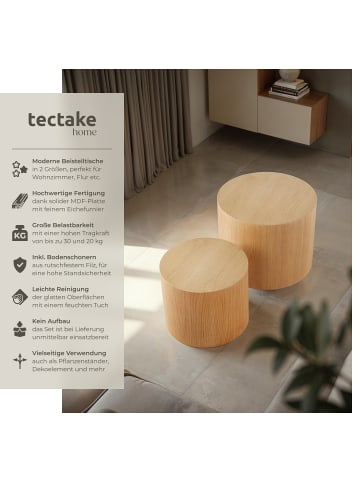 tectake Beistelltisch 2er Set Danny rund, in Eichenoptik, pflegeleicht