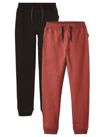 name it 2-er Set Basic Jogginghose Sweatpants Gefüttert NKMSWEAT in Schwarz-Rot