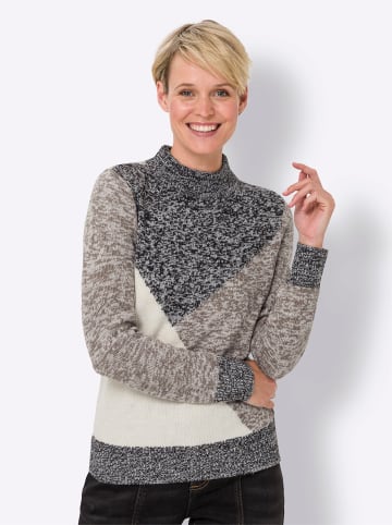 Sieh an! Stehkragenpullover in taupe-schwarz-meliert