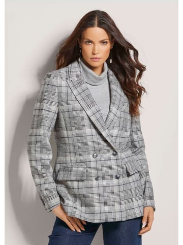 MADELEINE Langer Karo-Blazer in bleigrau / steingrau / kariert