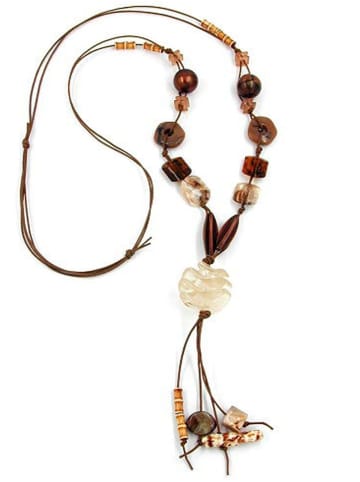 Gallay Kette 30mm Spiralperle Kunststoff beige Kordel braun 100cm in braun