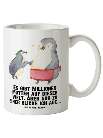 Mr. & Mrs. Panda Keramiktasse Pinguin mit Kind mit Spruch in Weiß