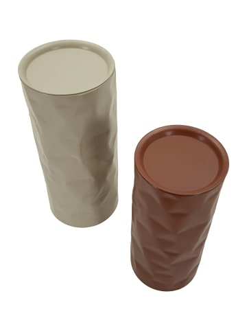 Mauro Ferretti Beige und ziegelrote Couchtische aus Metall, 2er-Set, Ø 30×70–27×60