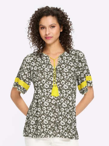 Heine Tunikashirt in khaki-ecru-bedruckt