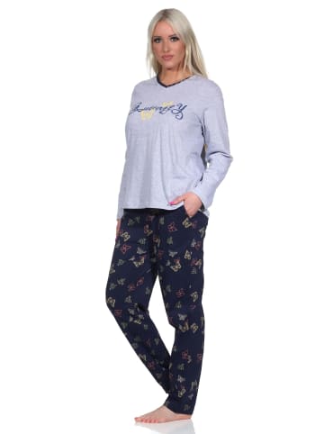 NORMANN langarm Schlafanzug Pyjama Schmetterling - 72419 in Grau