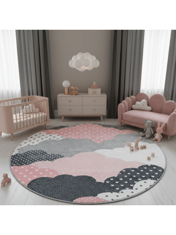 KADIMA DESIGN Kinderteppich Waschbar Wolken COGNE Strapazierfähig OEKO-TEX in Pink