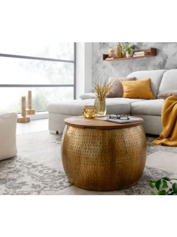 FineBuy Couchtisch in Gold / Massivholz (Recycled Wood) / 60x60x40